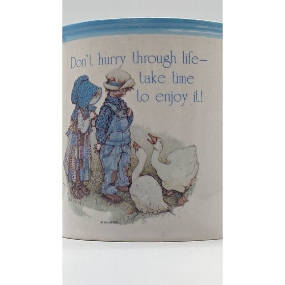 Vintage Holly Hobbie Blue Girl Mug 2 Kids and Geese Sweet Japan Stoneware - Picture 2 of 12